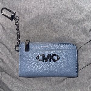 Michael Kors Powder Blue Pebbled Leather Key Card Holder with Chain
